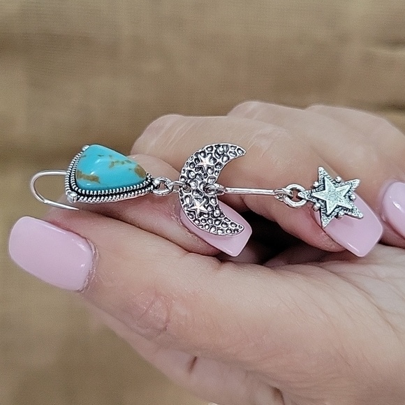 🔥LAST PAIR🔥 Country Sky Turquoise Star Drop Earrings - Picture 4 of 6